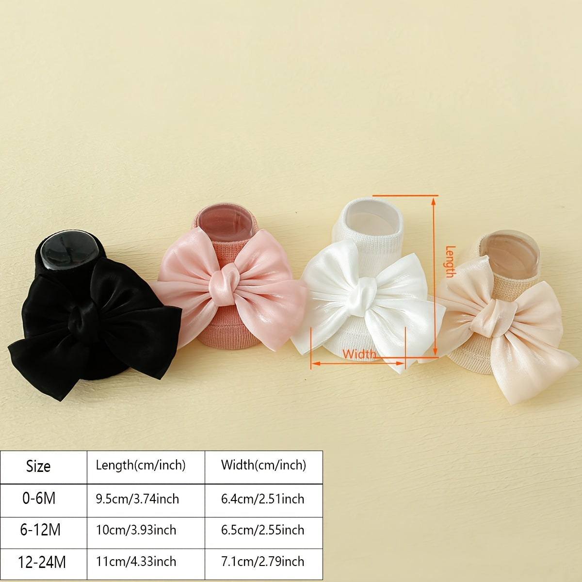 4 Pairs Kids Bowknot Solid Cotton Blend Anti-Skid Socks with Dot Glue, Trendy Floor Socks for All Seasons