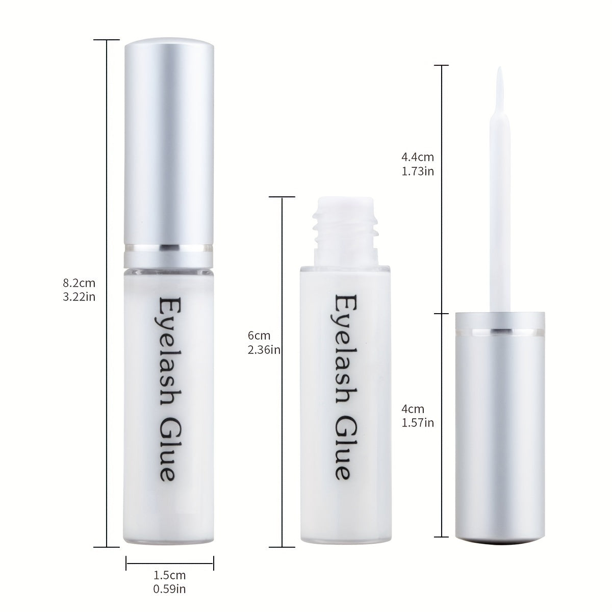 Unscented waterproof eyelash glue for strong hold, compatible with plastic false lashes, long-lasting formula up to 24 hours, sweatproof in ≤100ml bottle.