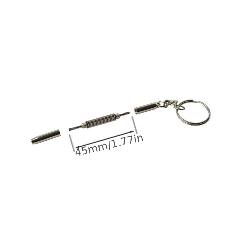 1 piece 3-in-1 portable kit for repairing eyeglasses, sunglasses, and watches with a screwdriver on a keychain.