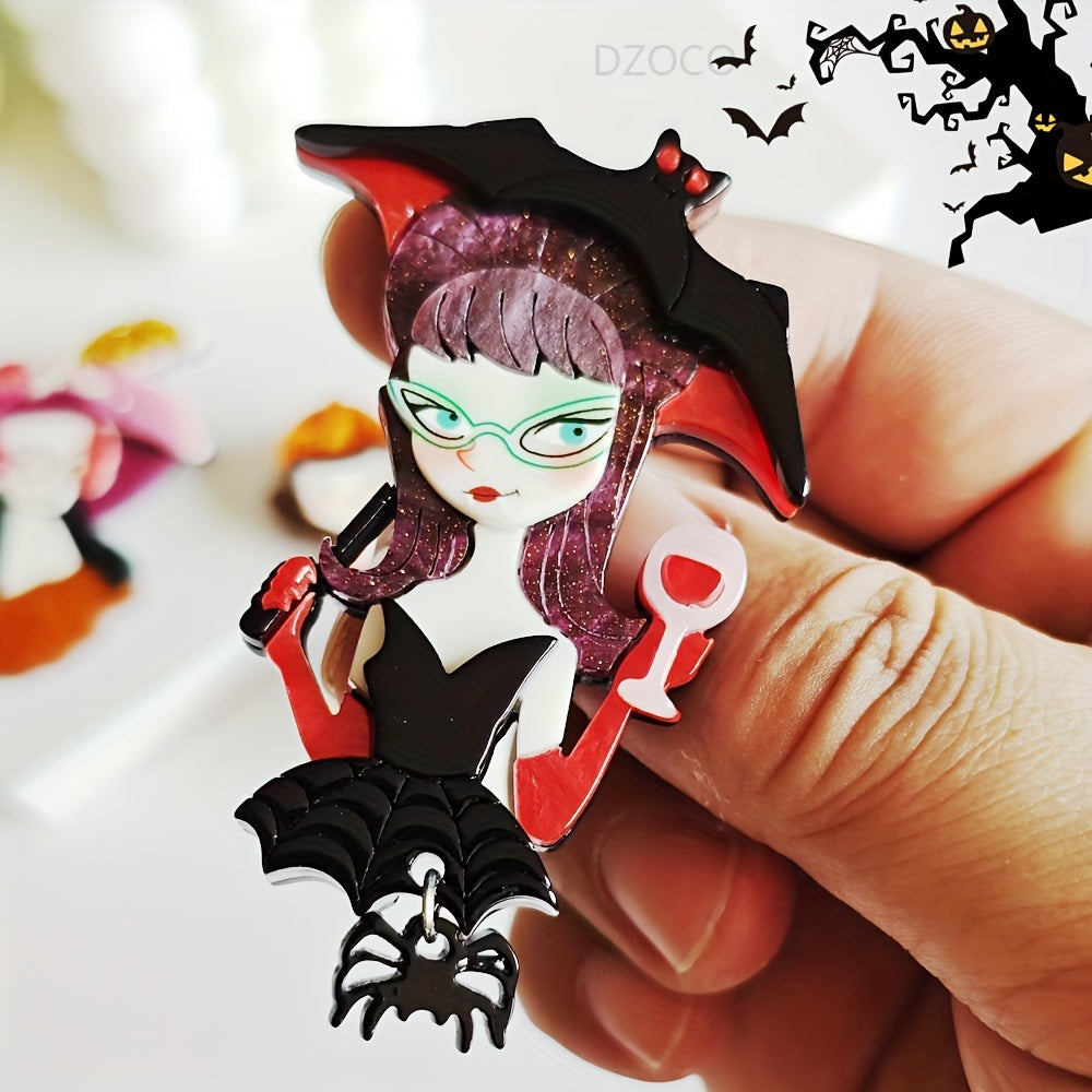 Retro Punk Inspired Acrylic Brooch Pins - Quirky Cartoon Designs for Scarves and Jackets, Featuring Halloween Icons like Pumpkins, Skeletons, and Bats