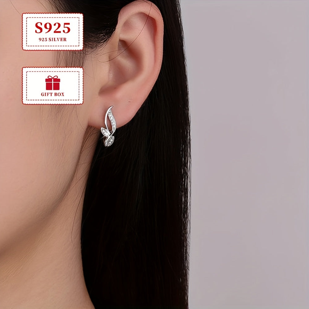 Elegant 925 Sterling Silver Earrings featuring Small Zirconia Grass design, perfect for both daily wear and special occasions. Weighs approximately 3.1 grams.