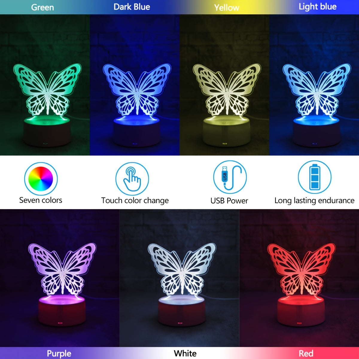 1 LED lamp with 3D butterfly night light, ideal for bedroom, home, desktop, Christmas decor, fancy lighting, and birthday gift.