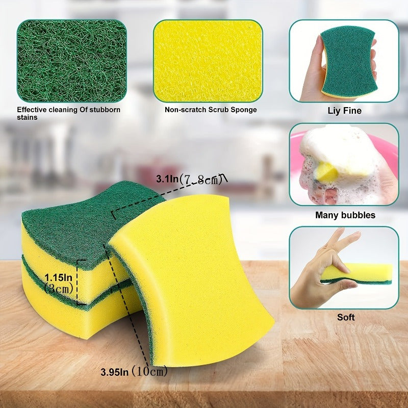 Get a 12-pack of our double-sided kitchen cleaning sponges, featuring non-scratch scrub pads and dish cloths. These multipurpose sponges are perfect for use in your home and garden, made from durable melamine material. They make a great gift for