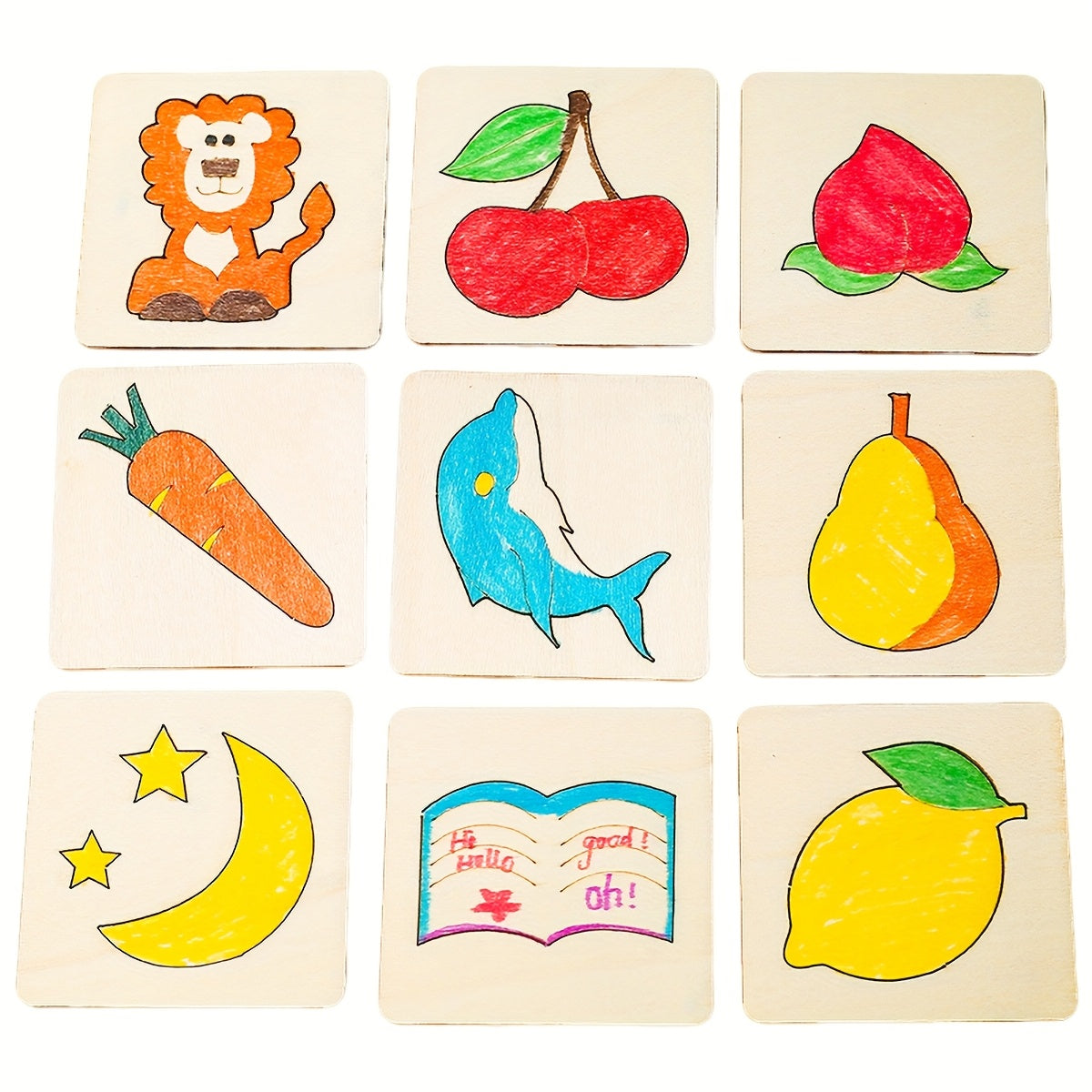 20pcs Wooden Hollow Painting Templates for Doodling and Coloring in Animal and Fruit Patterns. Perfect for Learning and as a Gift.