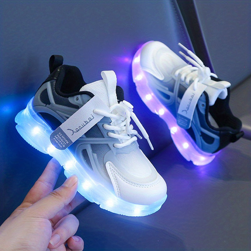 Girls' LED Light Up Sneakers - USB Charging, Adjustable Hook & Loop Fastener, Trendy Colors