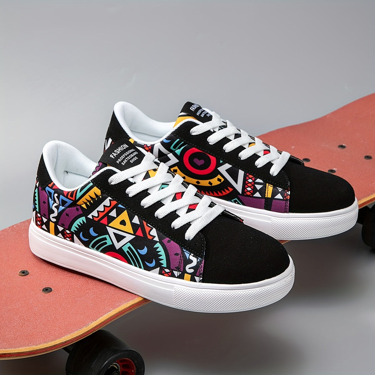 Fashionable skate shoes with non-slip soles, perfect for outdoor activities.