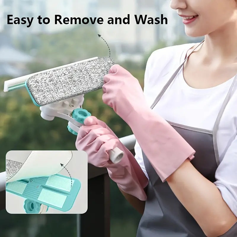 Extendable Window Cleaning Kit includes a Rubber Squeegee and Microfiber Cloth - No Electricity Required, Ideal for Living Room and Glass Surfaces