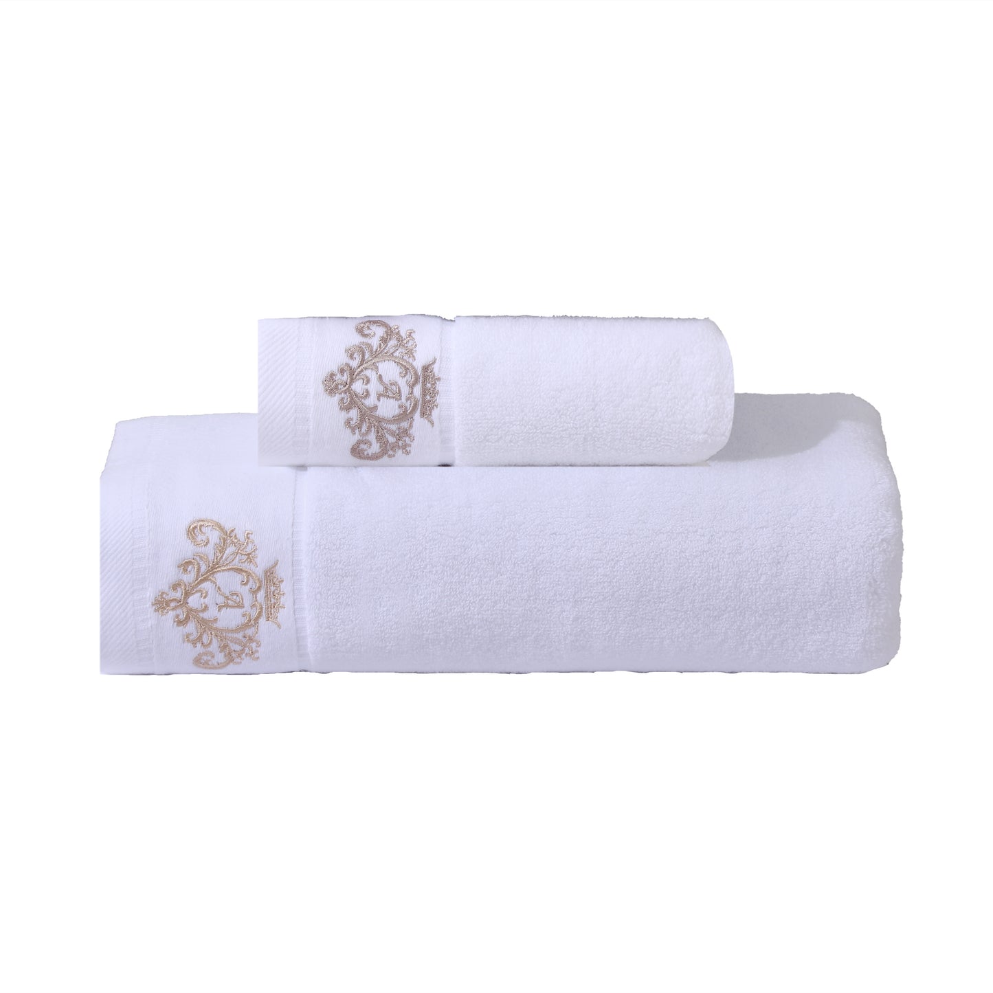 Crown Pattern Cotton Towel Set - Soft, Absorbent, Durable - Ideal for Family Use - Includes Hand and Bath Towels - 34.8x74.93cm and 70.1x139.7cm - Bathroom Accessories