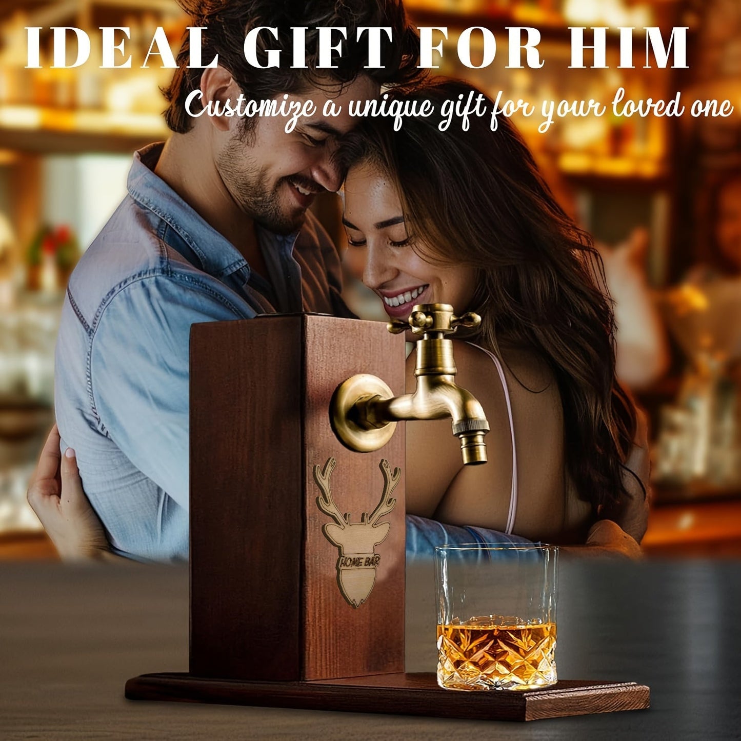 Personalized Wooden Whiskey Dispenser: Ideal Gift for Him - Dad, Papa - Engraved Spiral Whiskey Decanter Set, Wooden Alcohol Dispenser for Whiskey, Wine, Vodka, Bar, Home Bar