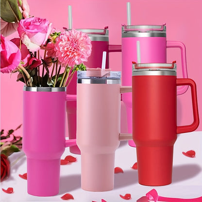 40oz stainless steel tumbler with handle & straw, BPA-free, ideal for car, home, office. Great for summer drinks & birthdays.