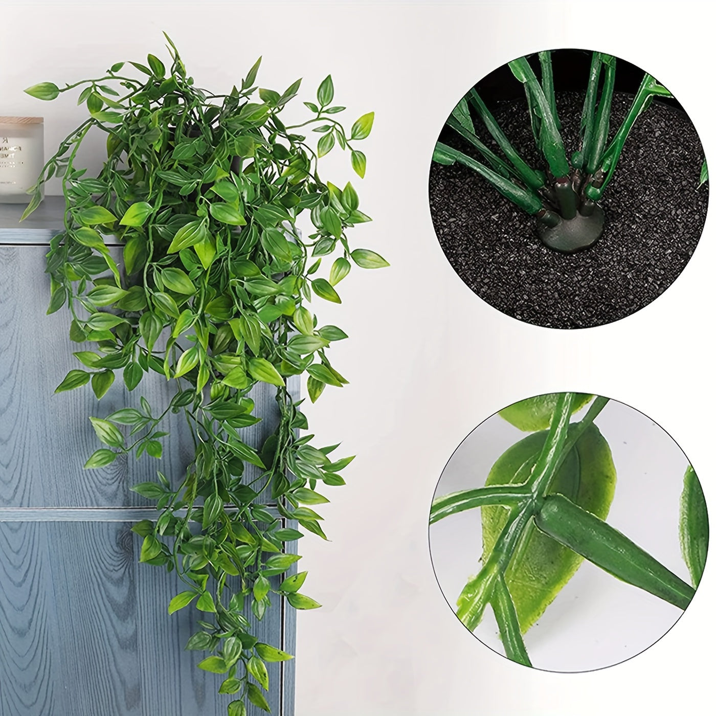 1 piece of artificial hanging plants, including fake potted greenery plants such as eucalyptus vine, pothos ivy, and pea pods for home, wall, shelf, patio, garden, indoor, and outdoor decor.