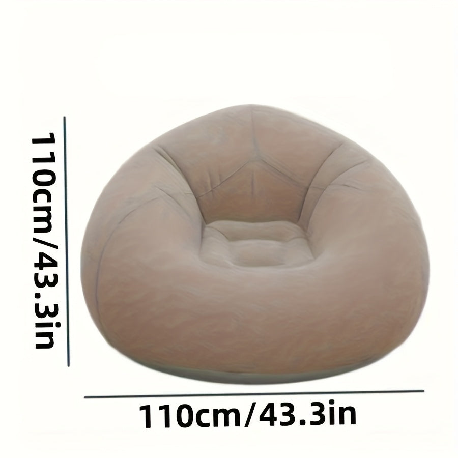 Large durable inflatable bean bag chair with PVC louvers, suitable for indoor and outdoor use in khaki color, no electricity required.