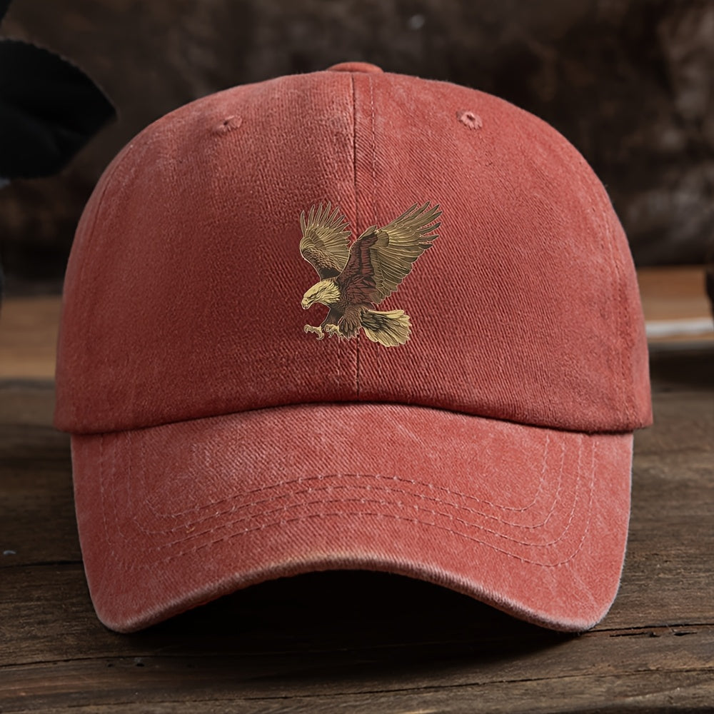 Vintage washed baseball cap for teens with eagle embroidery, made of 100% polyester. Lightweight and casual sun protection for daily wear.