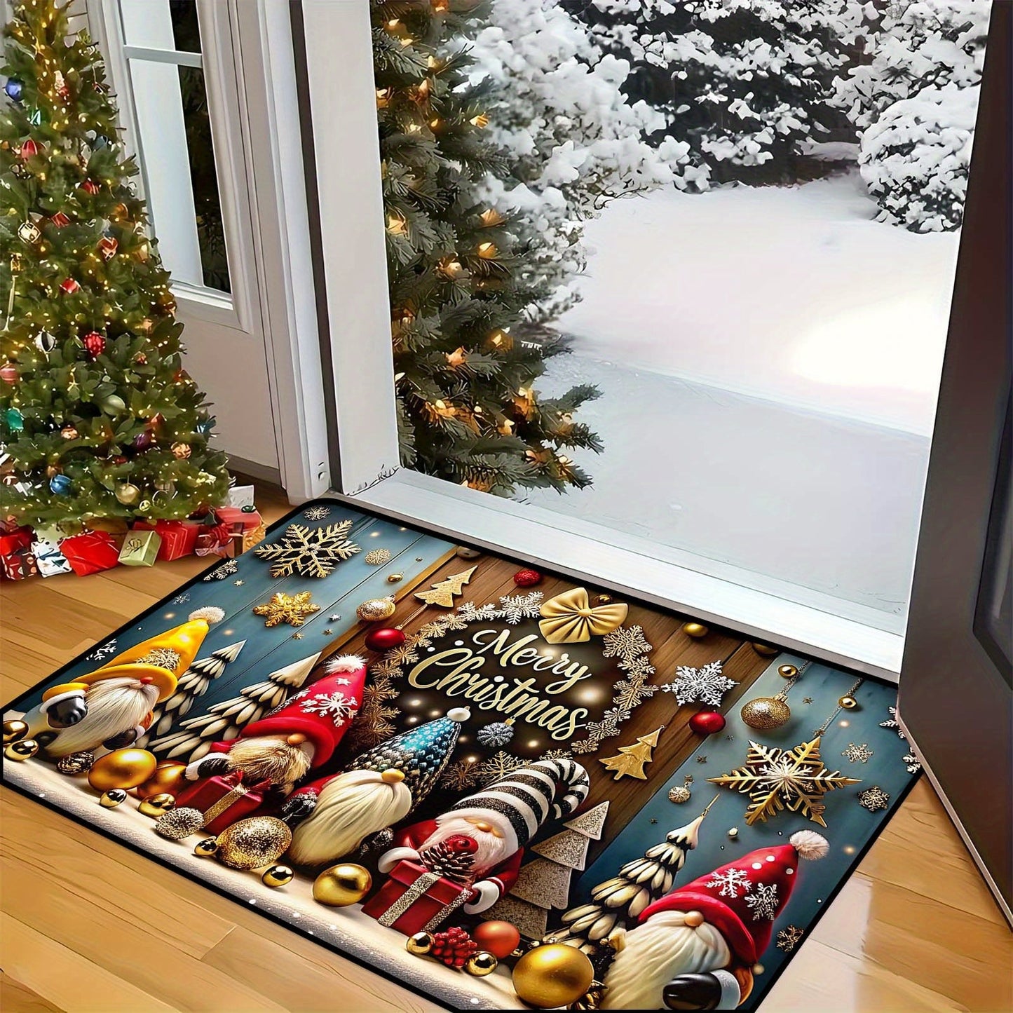 Christmas Gnome Holiday Welcome Mat, Durable Polyester Material, Low Pile Weave, Non-Slip Backing for Indoor Use, Festive Home Décor for Bedroom, Living Room, or Reading Area - Adorable Christmas Gnome Design