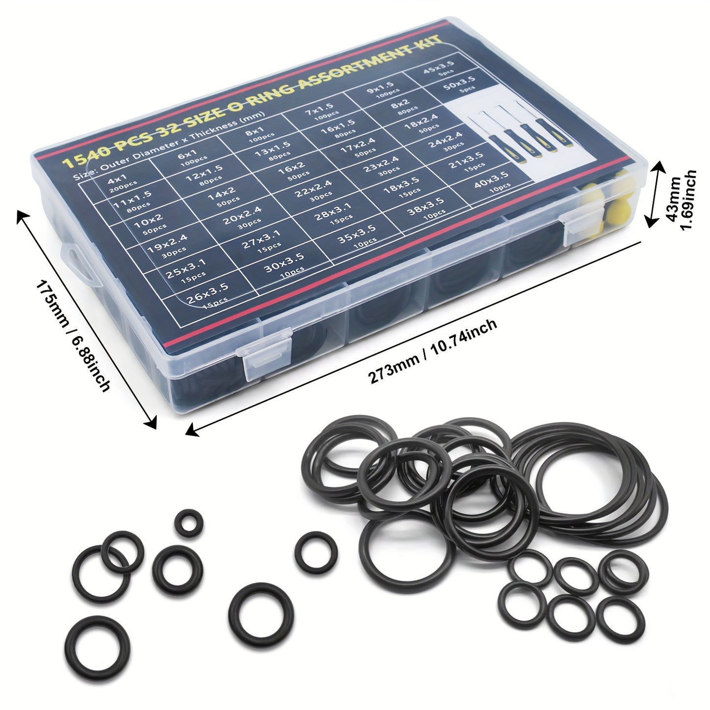 NewShark O-Ring Kit includes 1540pcs, 4 screwdrivers. Great for pressure washers, plumbing, gas connections. Resistant to oil and heat.