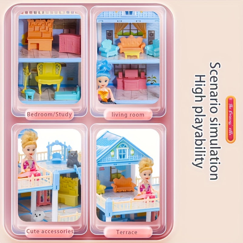 4-story princess castle dollhouse playset for girls, includes 2 dolls, furniture & accessories, perfect gift for ages 3+.