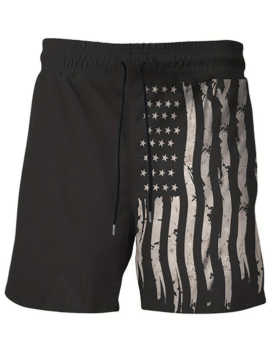 Graphic American Flag Plus Size Men's Beach Shorts with Drawstring