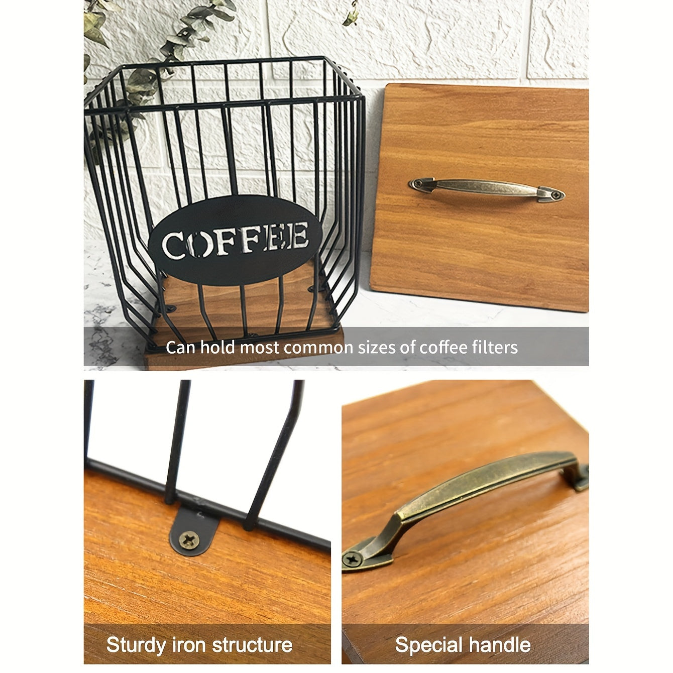 Stylish Black Wire and Wood Coffee Pod Holder with Lid - Holds Plenty of K-Cups, Tea Bags & More - Great for Home or Office Counter Organization