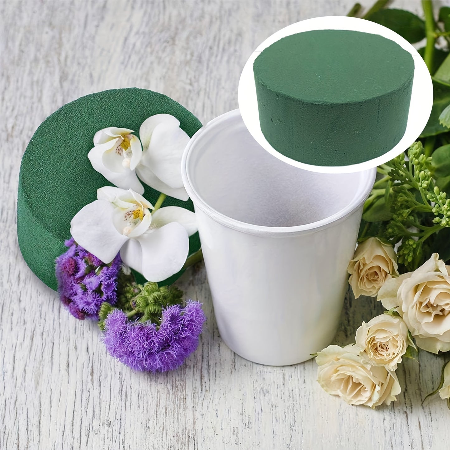 20 green floral foam blocks, 7.62cm round, perfect for fresh and silk flowers, weddings, art projects, and parties.