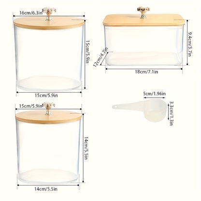 Set of 3 Plastic Storage Containers for Laundry, Clear Jars with Lids for Laundry Pods & Dryer Sheets, Includes Scoops & Labels, No Power Required, Ideal for Detergent, Powder, Dryer Balls, Beads, Laundry Organization