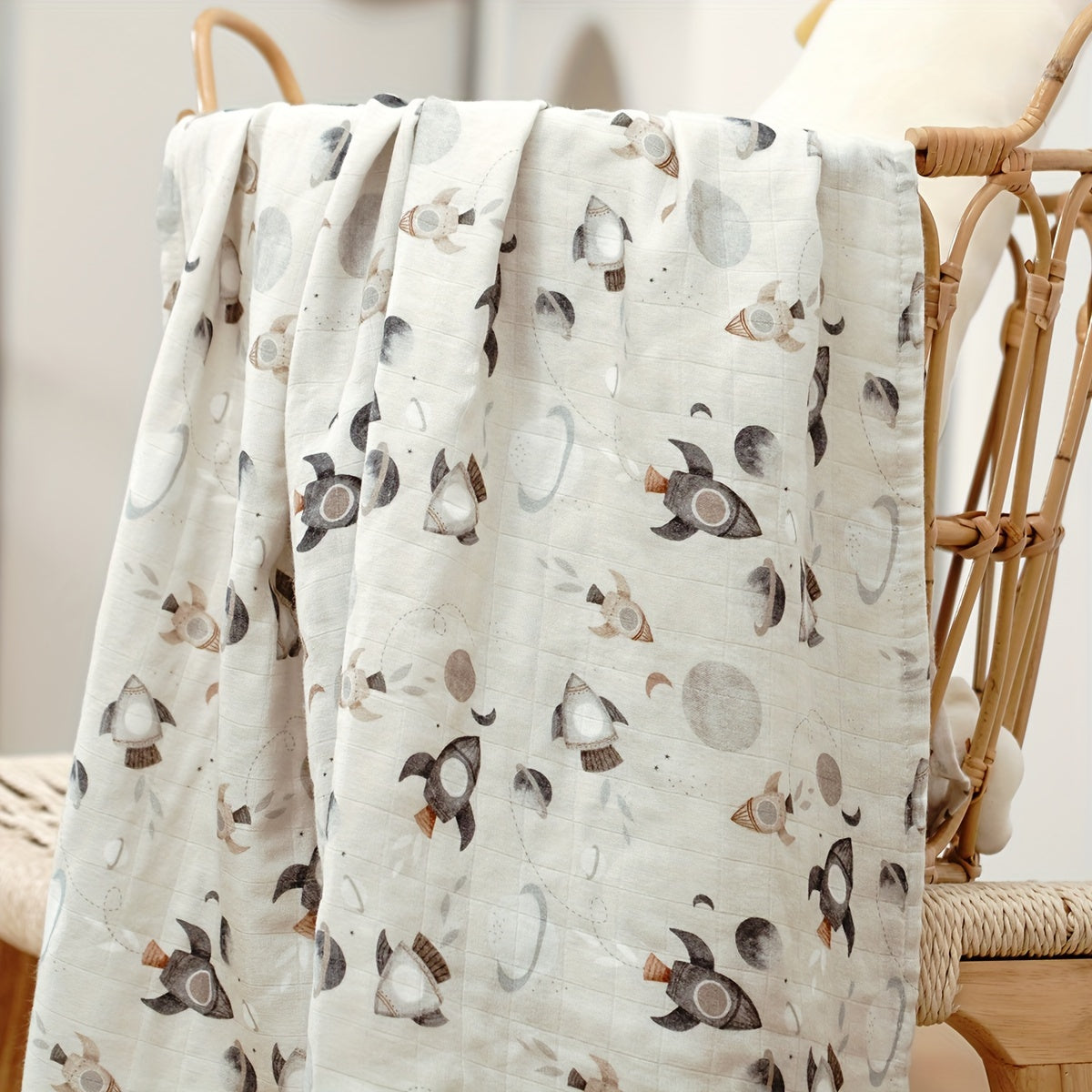 Bamboo Cotton 2-layer Blanket with Soft Muslin Swaddle Wrap, Digital Print, Size 119.38*109.22cm