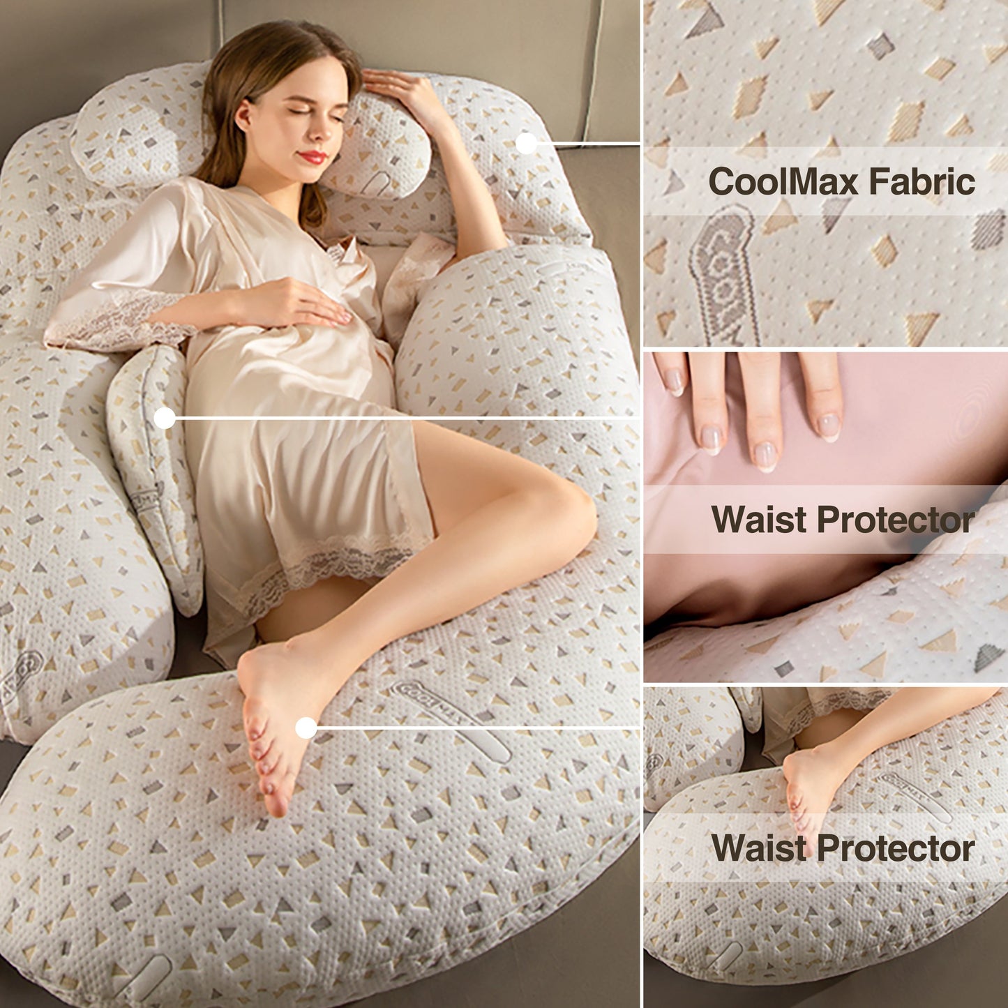 Maternity Pillow for Side Sleeping with G-Shaped Design - Offers Waist Support and Belly Relief, Ideal for Pregnancy Comfort.