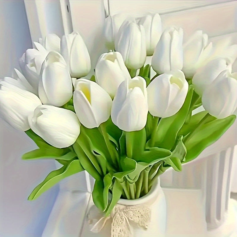 10pcs Elegant White Tulip Artificial Flowers - Perfect for Valentine's Day, Spring Wreaths, Weddings, Home, Office, and Parties