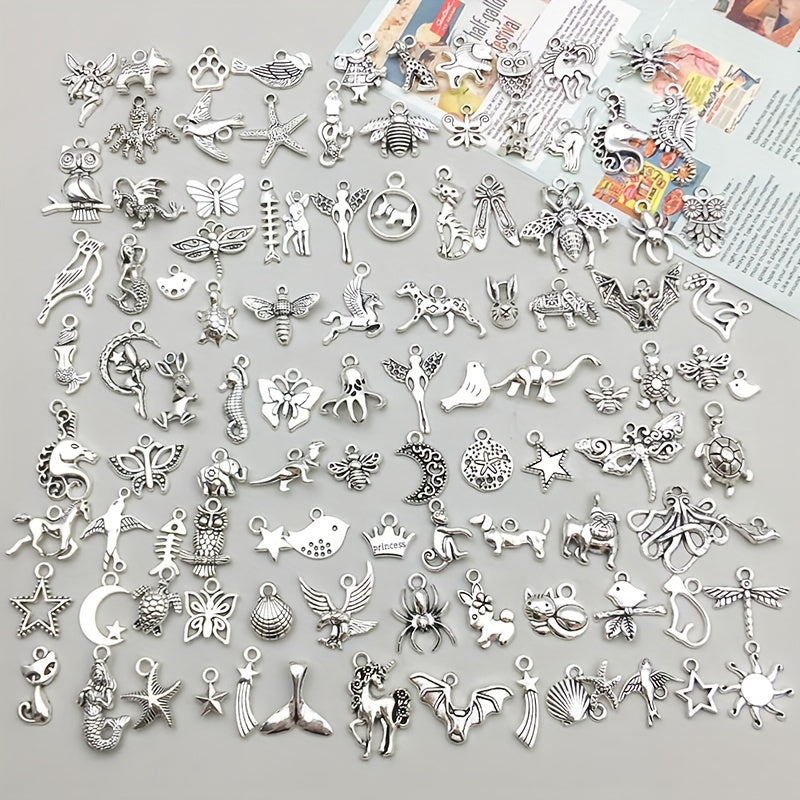 100 pieces of metal mixed jewelry making charms, vintage animal charms for DIY necklace making.