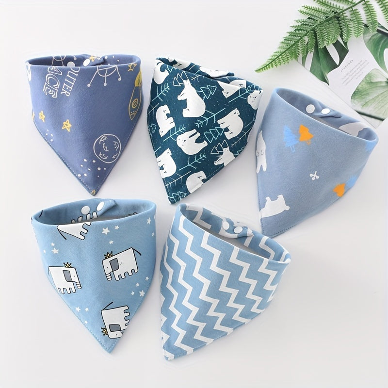 Soft feeding bibs, set of 5, made from cotton with double-layer design and button closure. Perfect for gifting on Christmas, Halloween, Thanksgiving, New Year's, or Valentine's Day.