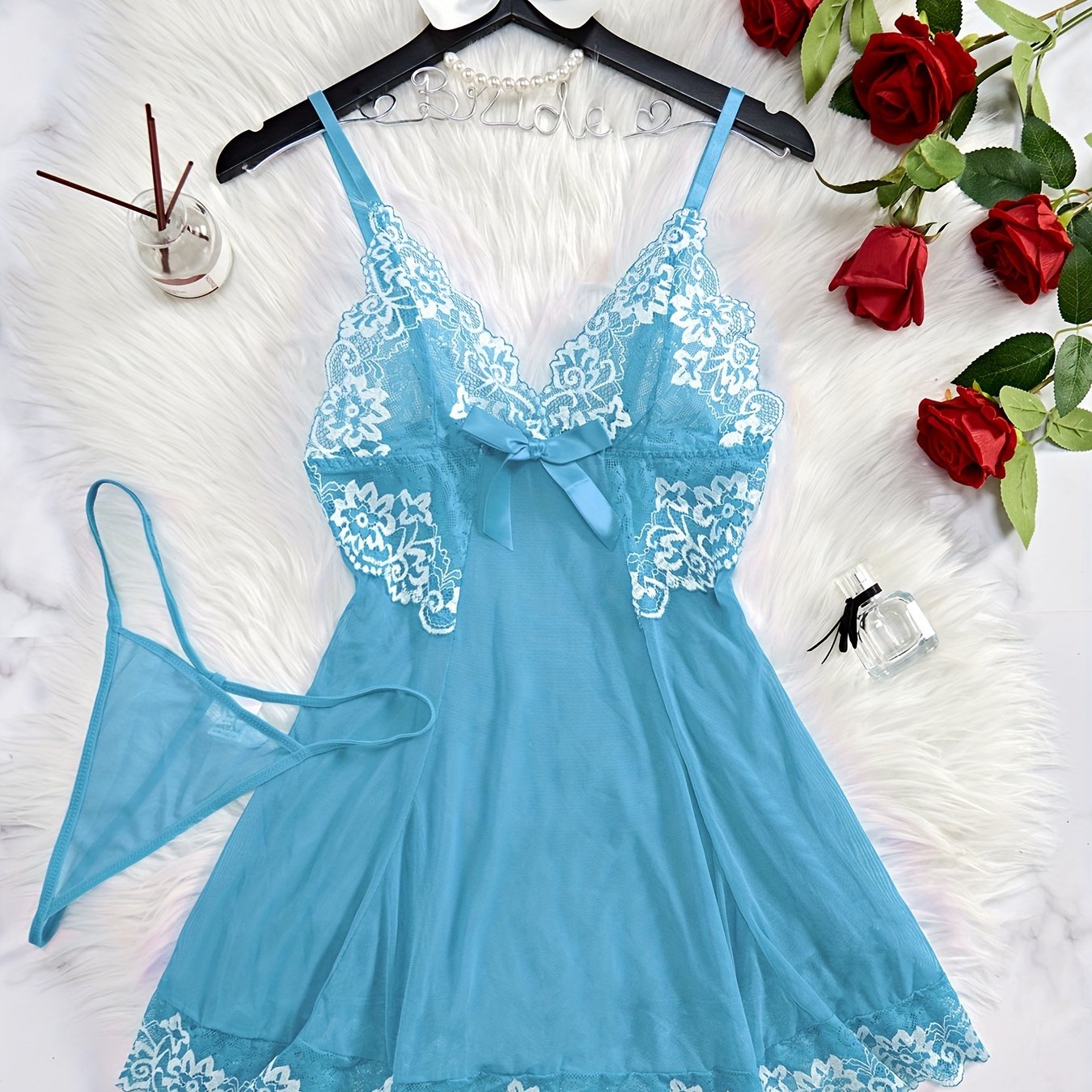 Koningsdag Lace Slip Nightdress with Deep V Backless Bow Tie