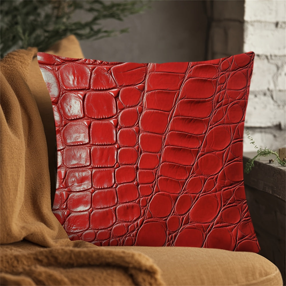 Square Pillow Cover with Crocodile Leather Print, 100% Polyester, Double-Sided Design, Machine Washable, Invisible Zipper, Durable Woven Fabric - Perfect for Home and Office Decor (Insert not included)