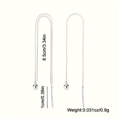 These trendy personalized light wind ladies' earrings are a pair of hypoallergenic simple small round ball chain long tassel ear lines made from 925 sterling silver. Perfect for gifting, weddings, and everyday wear, each earring weighs approximately 0.9g.