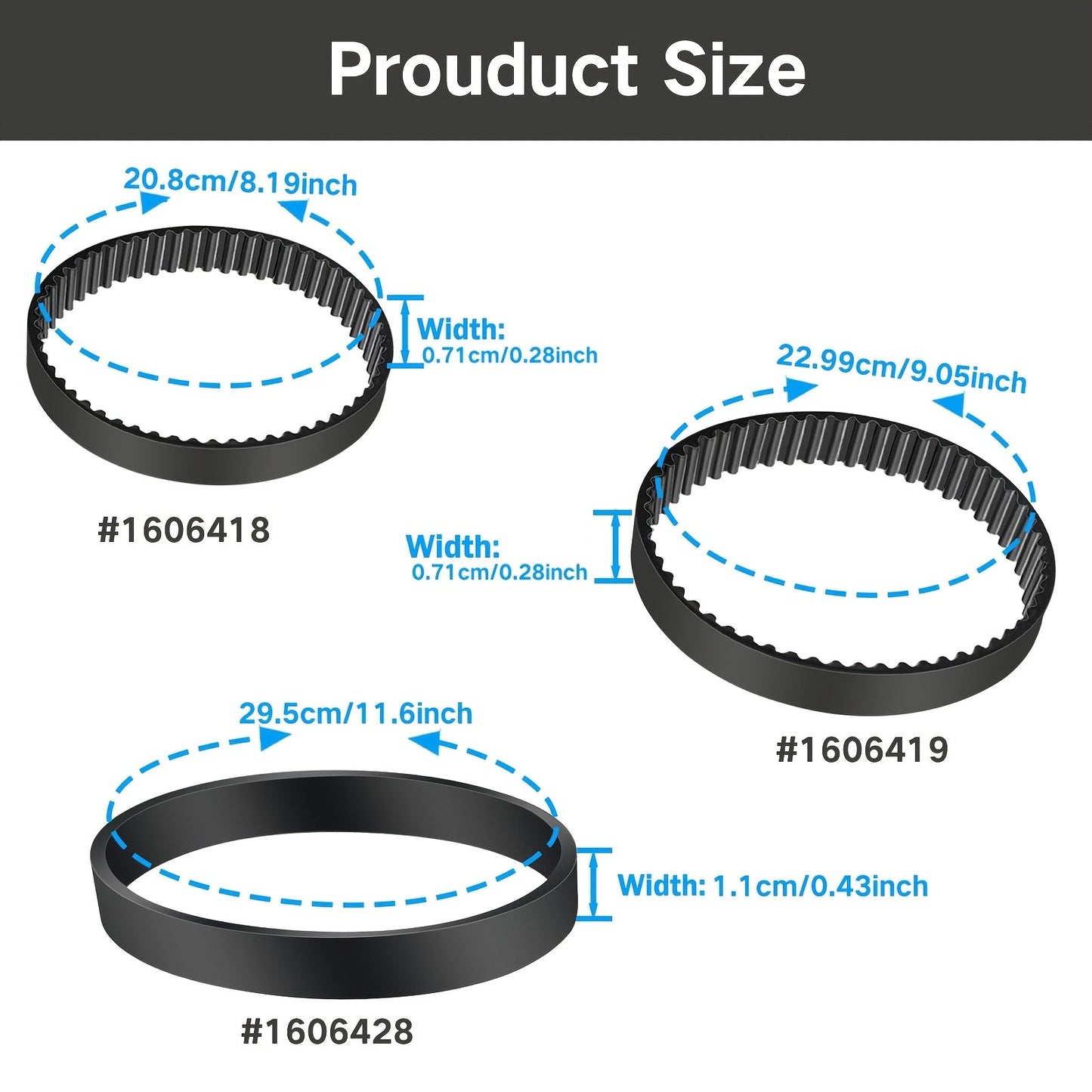 Get a set of 3 replacement belts for your Bissell Proheat 2X Revolution Pet Carpet Cleaners. These belts are compatible with models 1548, 1551, 1551W, and 1550 Series, and can replace parts 1606419, 1606418, and 1606428.