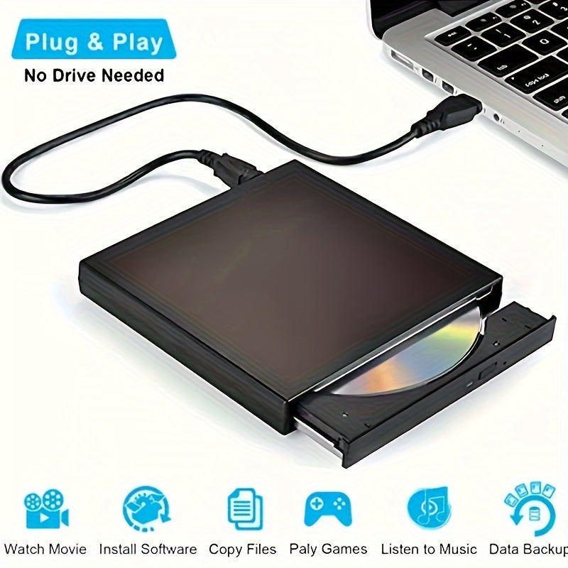 VVIA Slim Portable External DVD Drive is a high-speed CD/DVD-RW burner and player that is plug-and-play compatible with Windows and MacOS laptops, notebooks, and PCs.