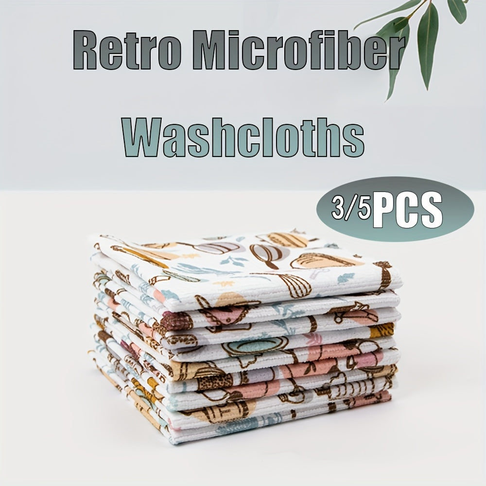 Plush Retro Coffee Microfiber Kitchen Washcloths: Soft, Absorbent, Reusable, and Washable Table Cleaning Cloths