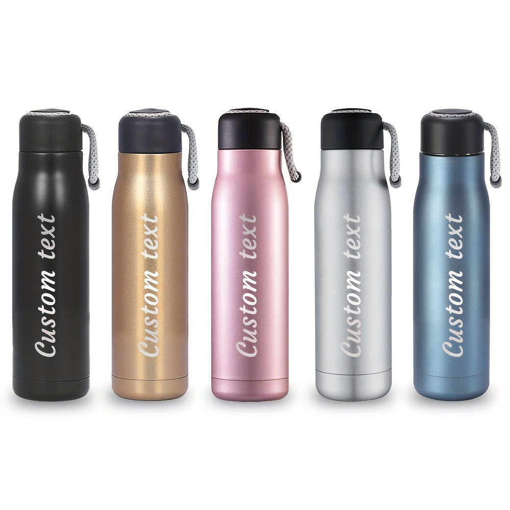 Custom engraved anime-themed stainless steel water bottle, insulated for travel, available in two sizes, perfect for water and gifting.