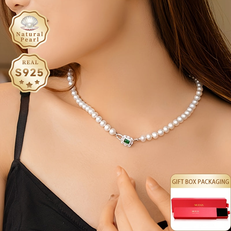 MUFAN Elegant Luxury Pearl Necklace for Women – Featuring Authentic 6-7mm Freshwater Pearls, Secure S925 Sterling Silver Clasp, Unplated – Ideal for Daily Wear & Special Occasions, Includes June Birthstone, Comes in a Gift Box