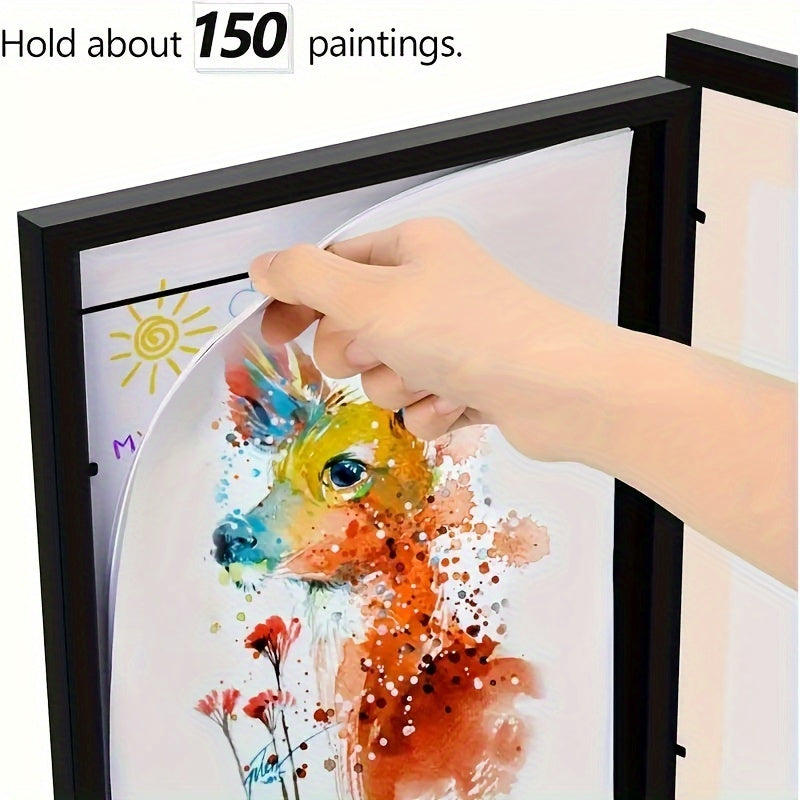 2 art frames for interchangeable artwork display, with front opening and horizontal/vertical formats, with or without mat.