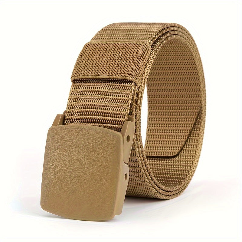 Hypoallergenic nylon belt with smooth buckle, ideal for casual wear, jeans, and outdoor activities for both men and women.