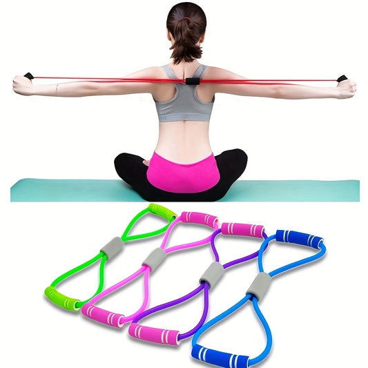 A versatile tension belt with handles, elastic band for yoga resistance, and chest expansion for arm and leg stretching. Perfect for beginners in workouts, yoga, and Pilates.