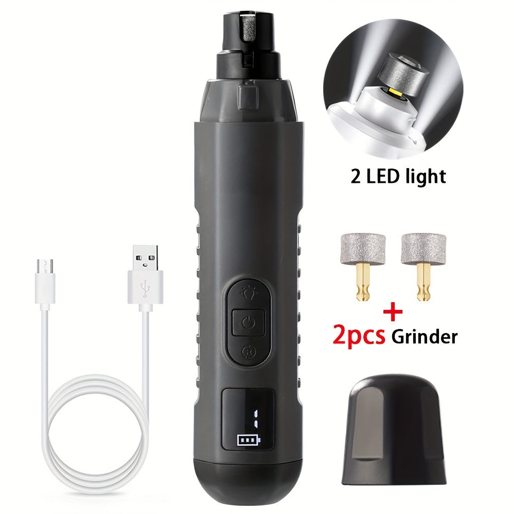 Enhanced pet nail grinder with 2 LED lights, super silent, 5-speed rechargeable electric trimmer for dogs of all sizes, painless paw grooming tool.