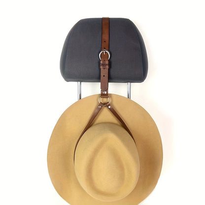 Faux Leather Car Hat Rack: Stylish and Secure Seat Organizer for Hats - Effortless Installation with Zero Damage