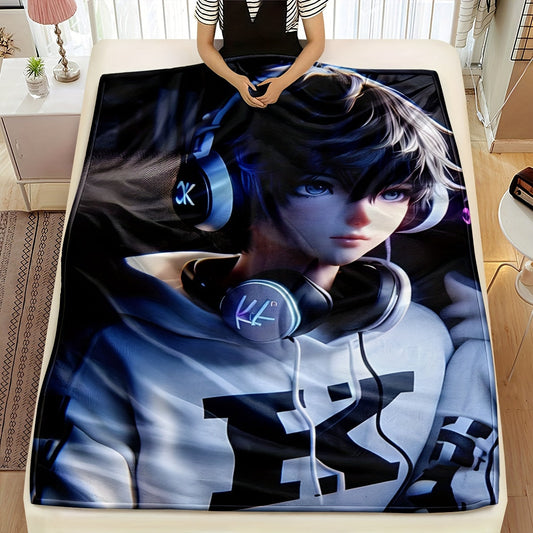 Modern Music Melody Headphones Throw Blanket - High-Quality Digital Print Polyester Throw Perfect for Any Setting, Great for Bedroom, Sofa, Car, and Travel - Lightweight and Comfortable Fabric, Simple and Stylish Design, Suitable for All Seasons.