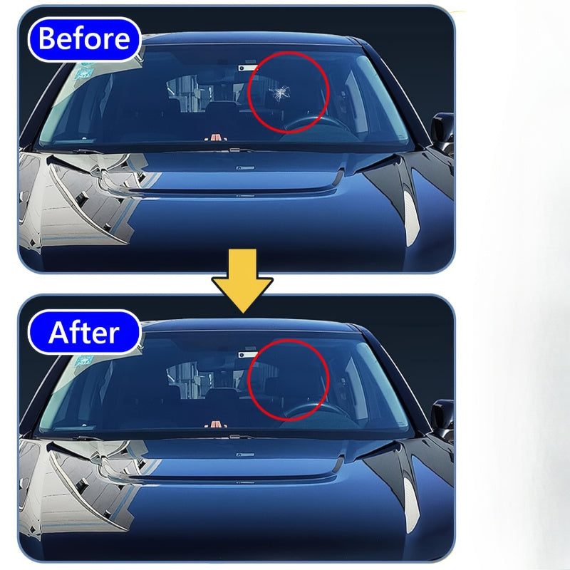 Windshield repair set uses nanofluid technology to fix chips and star-shaped cracks in automotive windshields.