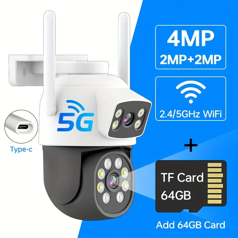 Introducing the ZHXINSD 1pc Wireless Security Camera with Dual Lens Technology. This camera features 2-way audio, a Pan/Tilt 360° View, Color Night Vision, Smartphone Compatibility, USB power supply, 2.4/5G WiFi connectivity, Cloud Storage Option, and is