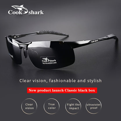 Cook Shark's new high-end polarized sunglasses offer UV protection for men who drive or fish.