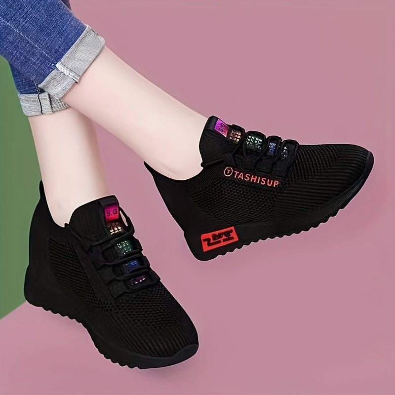 TASHISUP Breathable Knit Wedge Sneakers for Women - Comfortable and Versatile with Colorful Accents