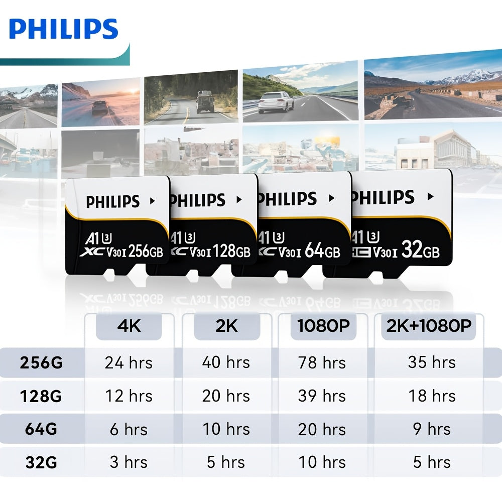 High Speed Micro SD Card with various capacities for surveillance cameras, dash cams, and smart devices with included adapter.