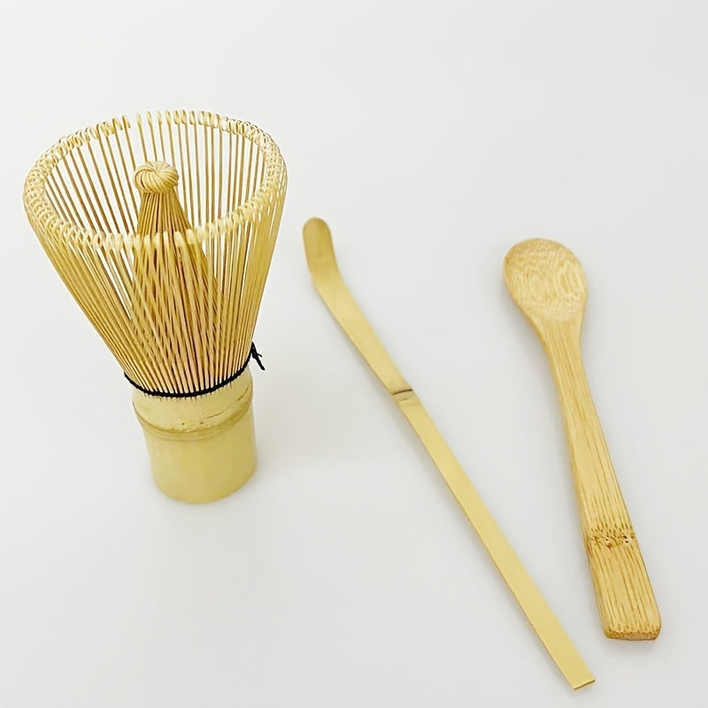 BambooWorx Tea Set includes 1 piece each of a Matcha Whisk, Traditional Spoon, and Teaspoon. This set is ideal for preparing traditional matcha cups and includes essential tea accessories.