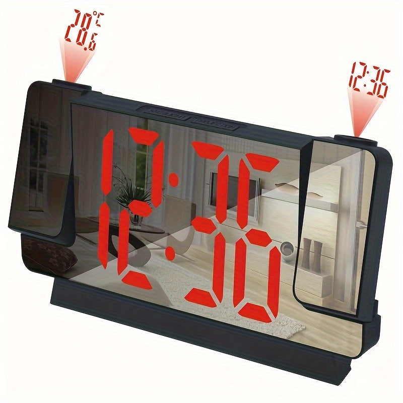 RIDAHOME Двойные проекторы LED будильник с зеркалом и отображением температуры - USB питание, современный домашний декор - Удобные и стильные цифровые часы с зеркальной отделкой, отображающие время